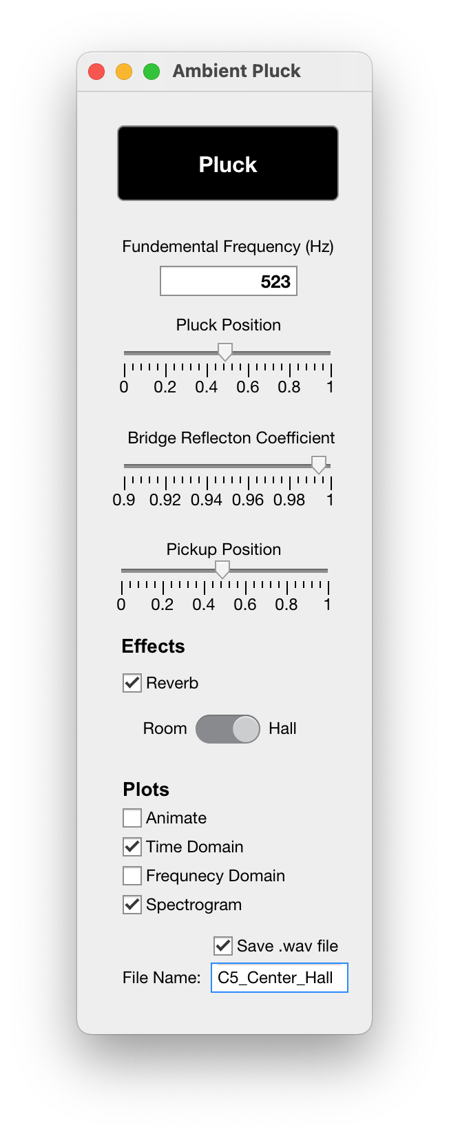 GUI for Ambient Pluck System