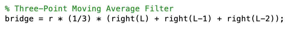 MATLAB Code for three-point moving average filter.